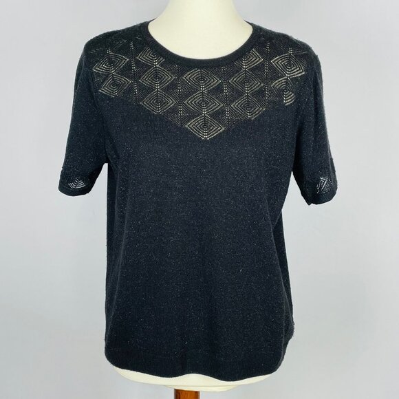 Alfred Dunner SS Sweater Sz M Black Metallic Sheer Holiday Party Whimsigoth - Picture 1 of 6